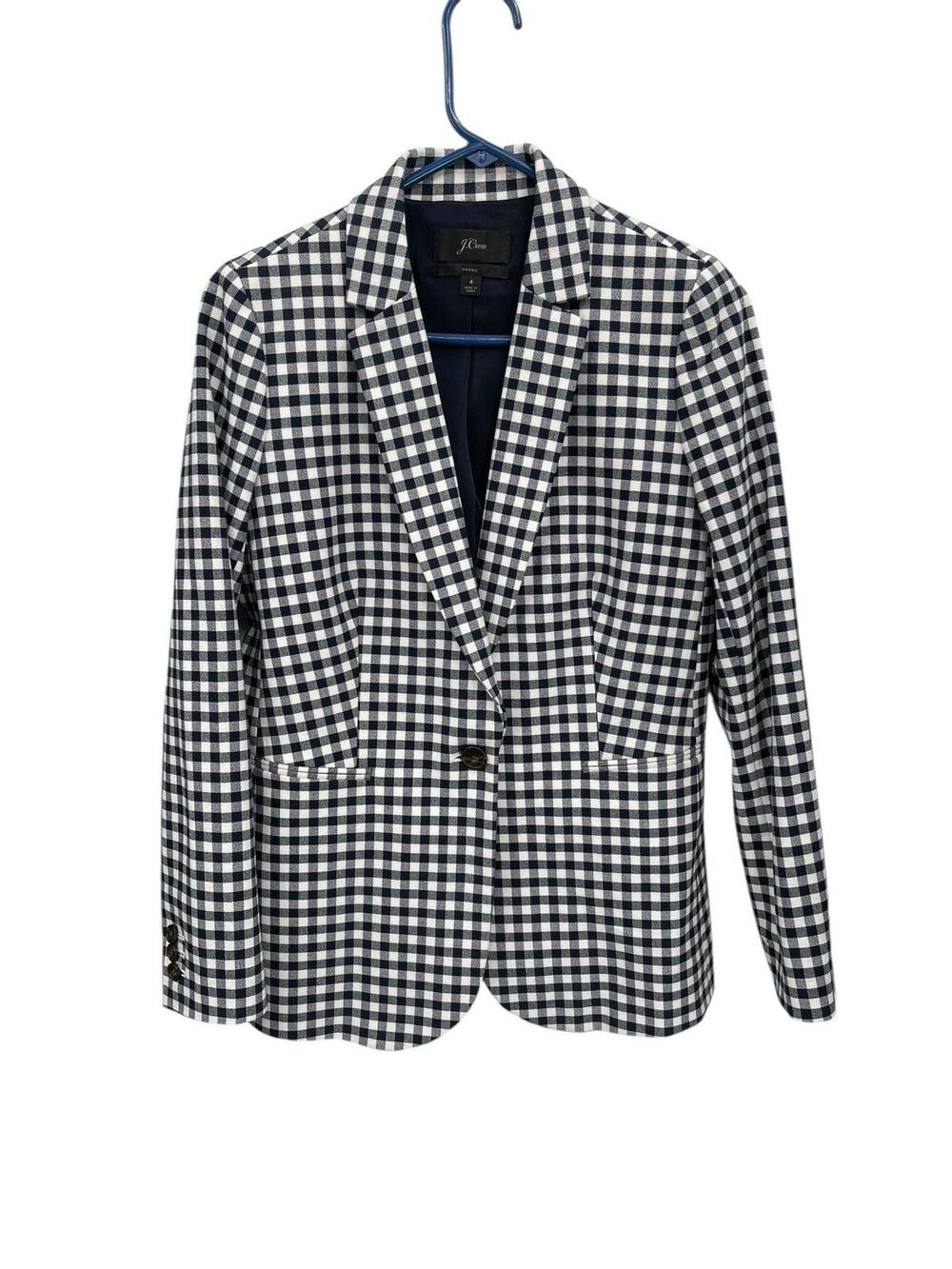 J Crew Parke Blazer Blue White Gingham Check Size 4